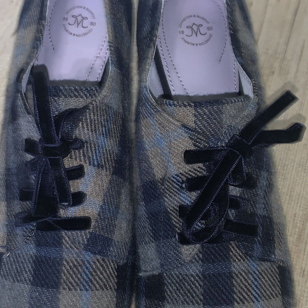 Johnston & Murphy Oxford Heels Sz 9M Office Academia Pinup Blue Gray Suede Wool - Picture 6 of 16